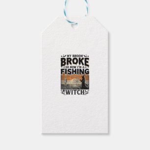 Fishing Witch Halloween Vintage Vector Design_1 Gift Tags