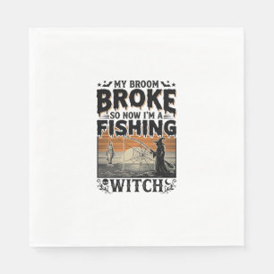 Fishing Witch Halloween Vintage Vector Design_1 Napkin