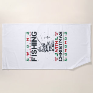 Fishing With Christmas Santa Holiday Beach Towel