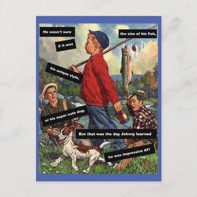 Fishing with Dog - Vintage Funny - Impressive AF Postcard (Front)