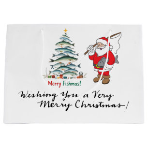 Fishing with Santa Claus Christmas Holiday  Large Gift Bag