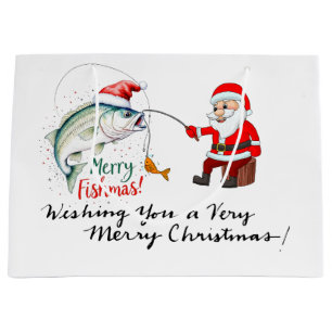 Fishing with Santa Claus Christmas Holiday  Large Gift Bag