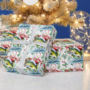 Fishing with Santa Claus Christmas Holiday Wrapping Paper