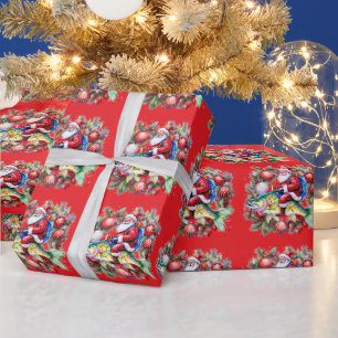 Fishing with Santa Claus Christmas Holiday Wrapping Paper