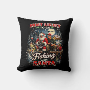 Fishing with Santa Throw Pillow
