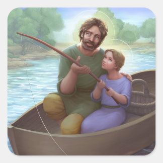 Fishing with St. Joseph Square Sticker