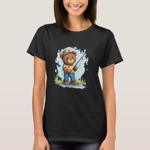 Fishing with Teddy Bear Graphic for Fun Seekers T-Shirt