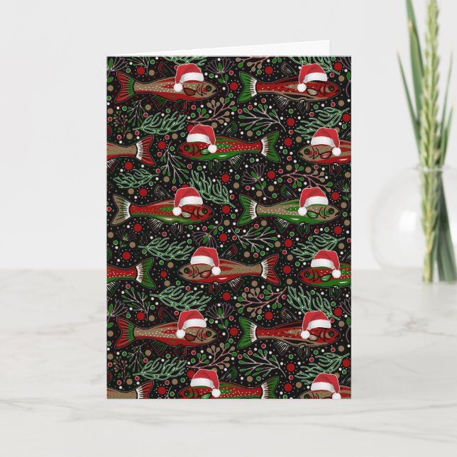 Fishing You a Merry Christmas Red Green Trout Card (Front)