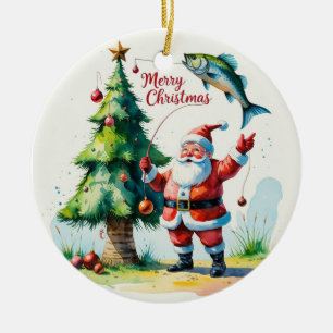 FishingChristmas with Santa Claus Ceramic Ornament