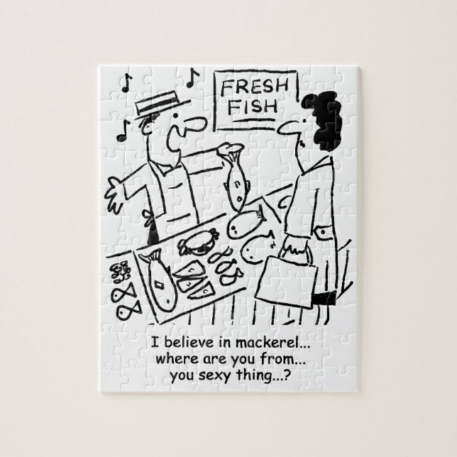 Fishmonger Sings About Mackerel Cartoon Jigsaw Puzzle (Vertical)