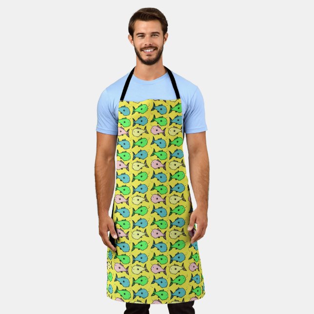 Fishmonger's Colourful Fish Design Apron (Worn)
