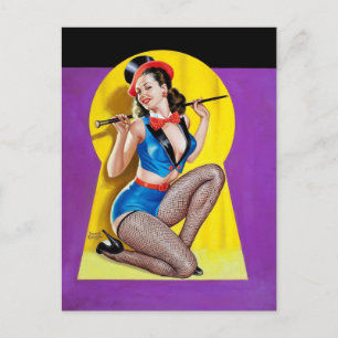 Fishnet and Tophat Pulp Pin Up Postcard