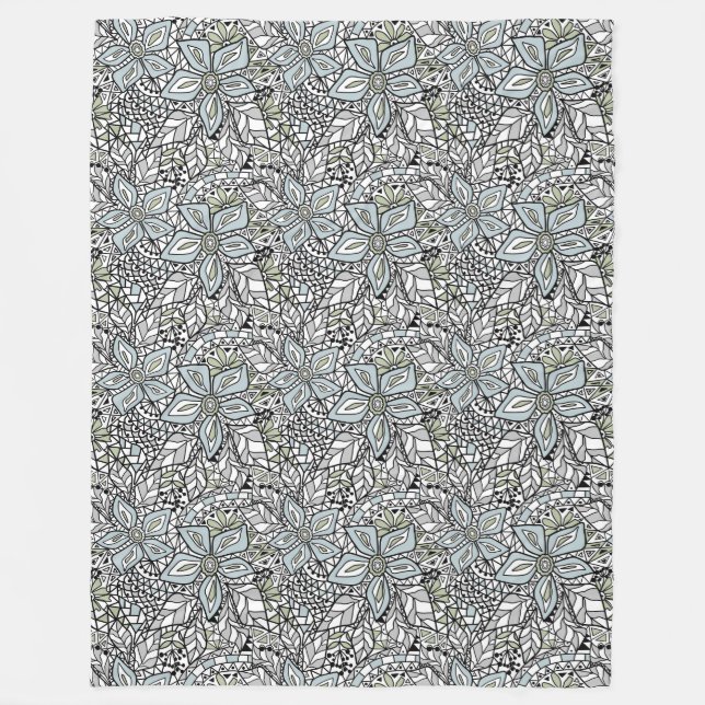 Fishnet lace floral pattern white pink black fleece blanket (Front)