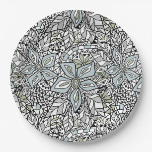 Fishnet lace floral pattern white pink black paper plate