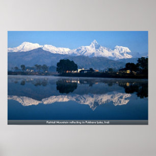 Fishtail Mountain reflecting in Pokhara Lake, Indi Poster