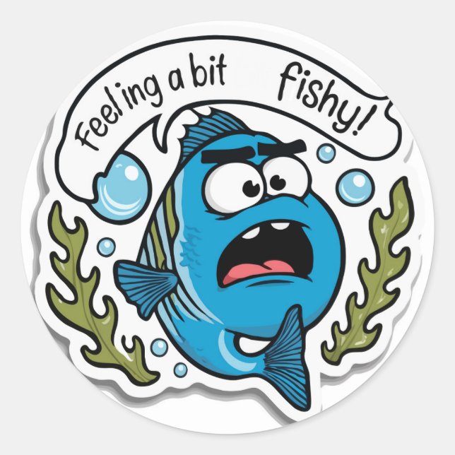 Fishy Feeling - Cute and Confused Aquatic Fish Classic Round Sticker (Front)