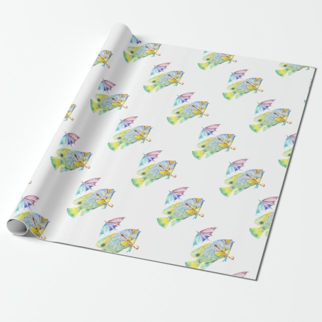 Fishy Fish with Umbrella Wrapping Paper (Unrolled)
