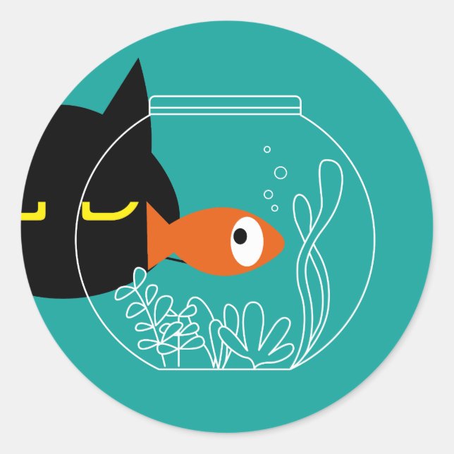 FISHY! Funny Black Cat Round Stickers (Front)