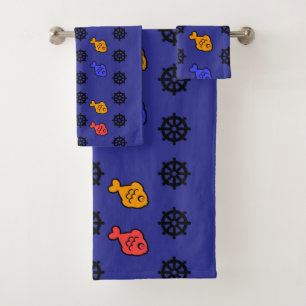 Fishy Wheels Kids Blue Bath Towel Set