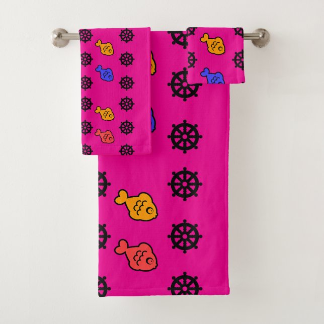 Fishy Wheels Kids Hot Pink  Bath Towel Set (Insitu)
