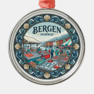 Fisketorget Waterfront Seafood Market Bergen Metal Ornament