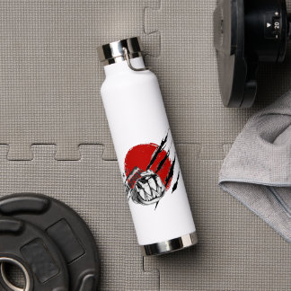 Fist Brass Knuckles Red Circle Claw Marks Water Bottle