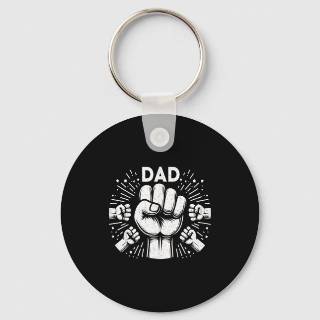 Fist Bump Dad Of Four Father Of 4 Daddy Happy Fath Keychain (Front)