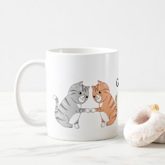 Fist bumping Cats Cute Fun Cat Gift Custom Name Coffee Mug