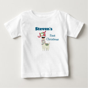 Fist Christmas   Joy Typography   Holiday Llama Baby T-Shirt