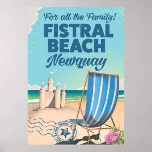 Fistral Beach Newquay Vintage travel poster