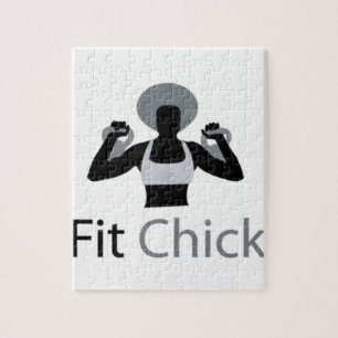Fit Chick with Afro holding kettlebells Jigsaw Puzzle