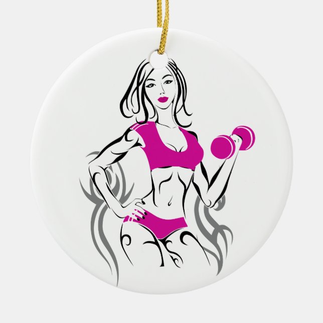 Fit Chick with Lipstick- Pink Ceramic Ornament (Front)