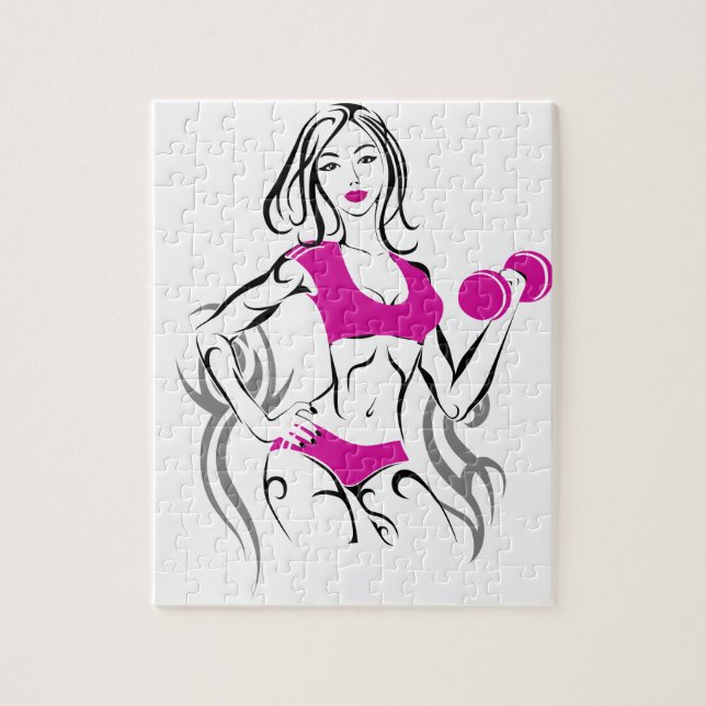 Fit Chick with Lipstick- Pink Jigsaw Puzzle (Vertical)
