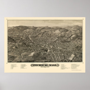 Fitchburg, MA Panoramic Map - 1882 Poster