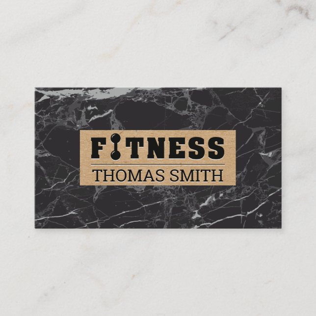 Fitness | Black Marble | Brown Paper Business Card (Front)