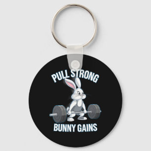 Fitness Bunny Bodybuilder Pull Strong Bunny Gains Keychain