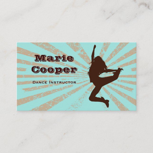 Fitness Business Card Dance Blue Brown (Front)
