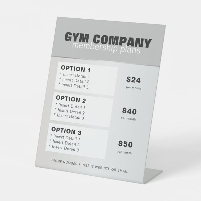 Fitness Centre Gym Membership Price List Table Top Pedestal Sign (Front)