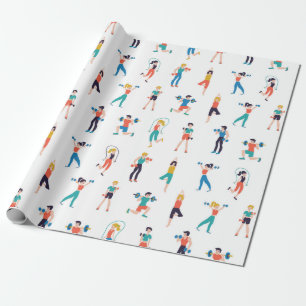 Fitness centre seamless pattern vintage illustrati wrapping paper