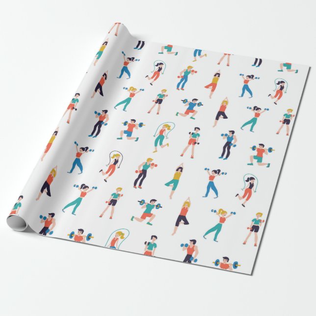 Fitness centre seamless pattern vintage illustrati wrapping paper (Unrolled)