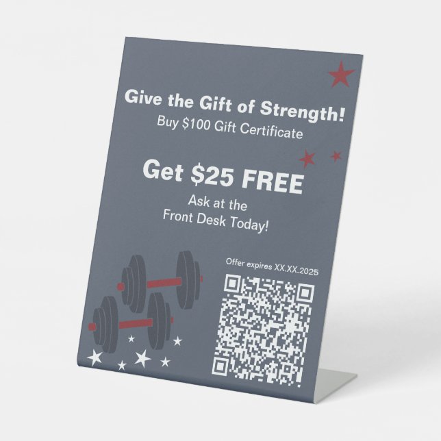 Fitness Christmas Gift of Strength Certificate Pedestal Sign (Front)