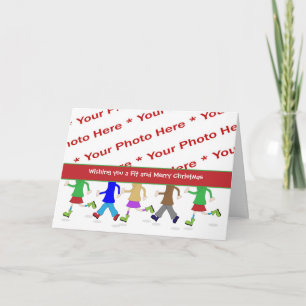 Fitness Christmas Photo Greeting Card with Runners