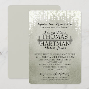 Fitness Curl Bar Sparkle Wedding Invitation