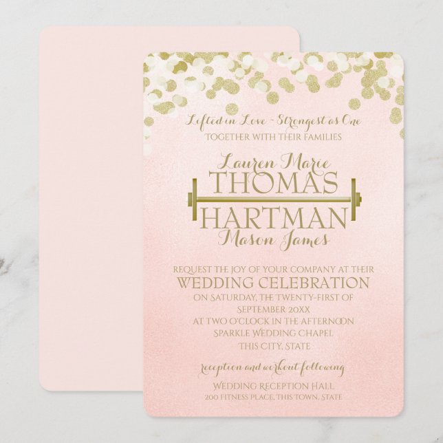 Fitness Curl Bar Weights Wedding Invitation (Front/Back)