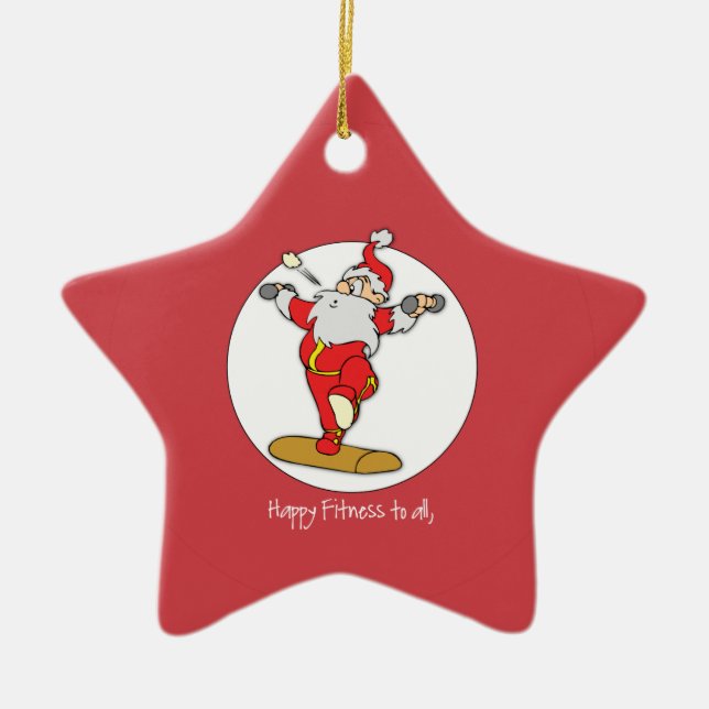 Fitness Exercise Christmas with Santa Ceramic Ornament (Front)