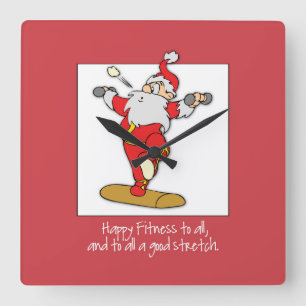 Fitness Exercise Christmas with Santa Square Wall Clock