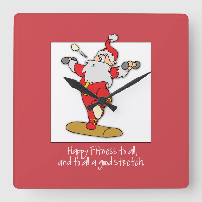 Fitness Exercise Christmas with Santa Square Wall Clock (Front)