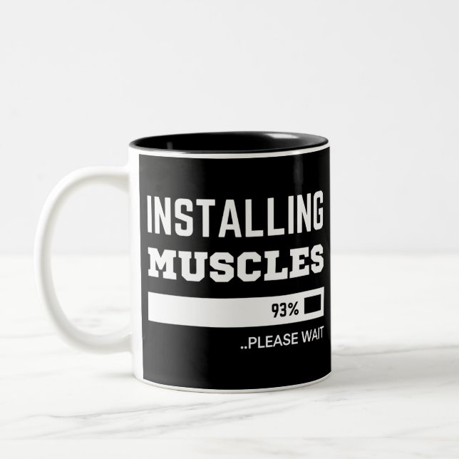 Fitness  Funny Workout Installing Muscles Two-Tone Coffee Mug (Left)