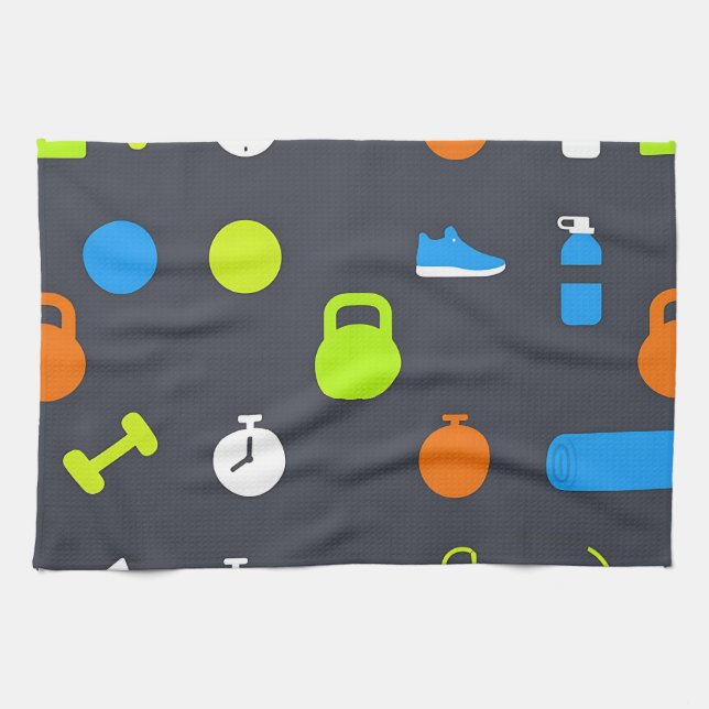 Fitness Gear Workout Pattern Kitchen Towel (Horizontal)