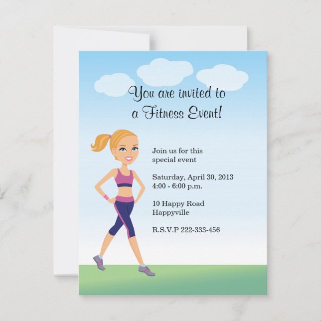 Fitness Girl Cartoon Invitation (Front)